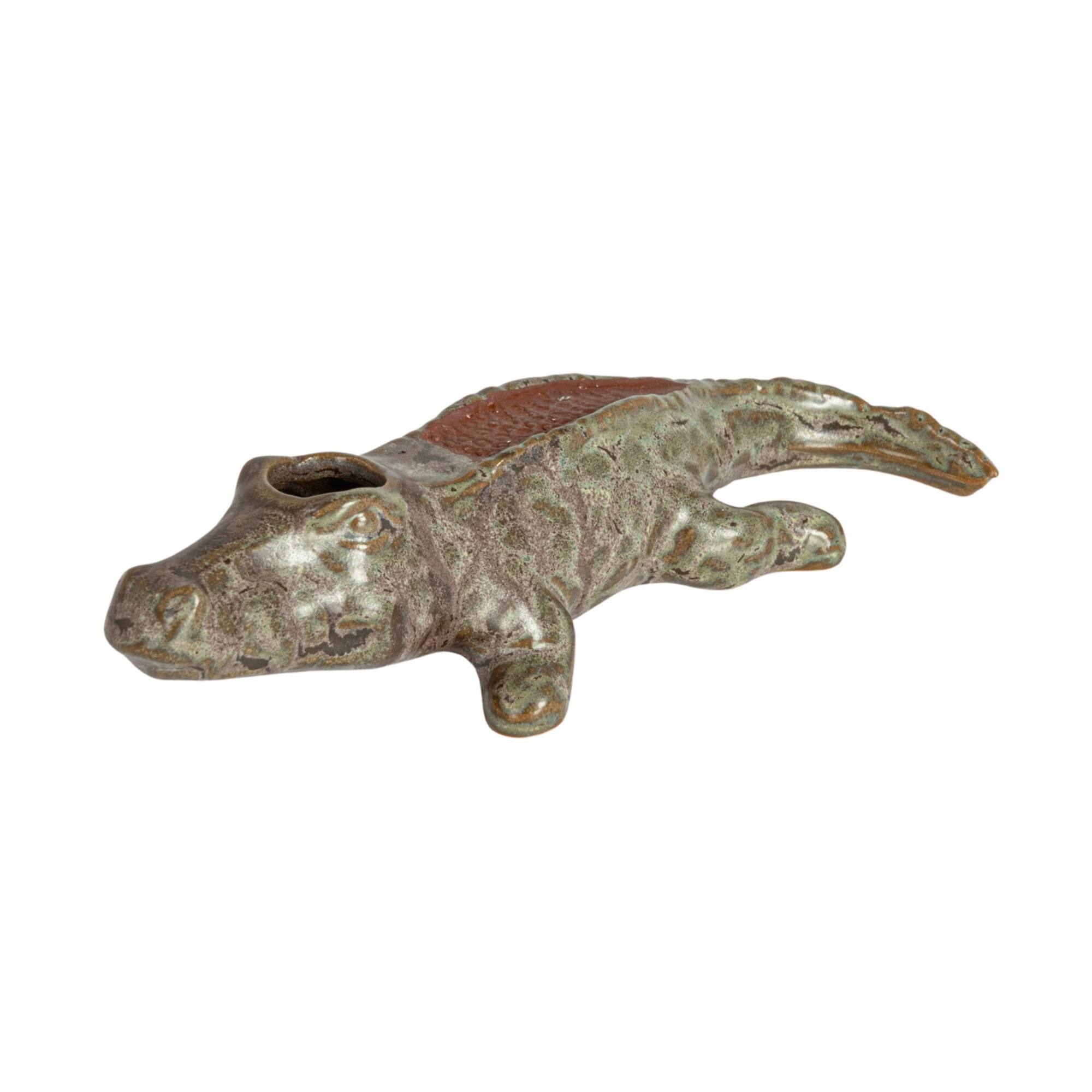 Hello Honey® 6.5" Green Stoneware Alligator Match Holder